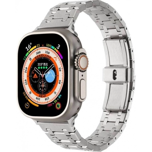 Apple Watch 40mm Kordon Şerit Tasarımlı Otomatik Klipsli Çelik KRD-83 - Gold