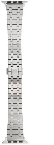 Apple Watch 40mm Kordon Şerit Tasarımlı Otomatik Klipsli Çelik KRD-83 - Gümüş
