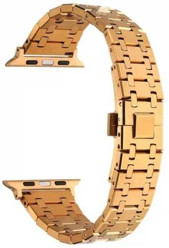 Apple Watch 40mm Kordon Şerit Tasarımlı Otomatik Klipsli Çelik KRD-83 - Rose Gold