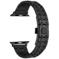 Apple Watch 40mm Kordon Şerit Tasarımlı Otomatik Klipsli Çelik KRD-83 - Siyah