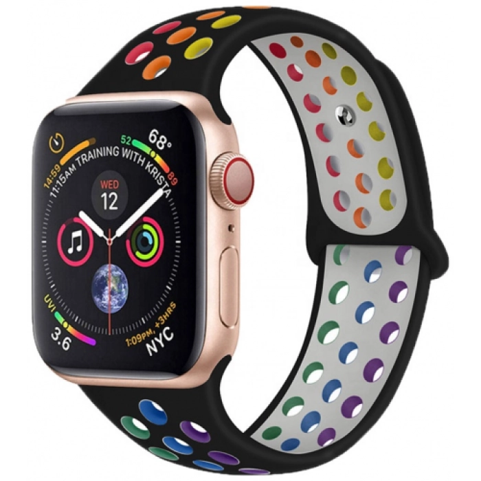 Apple Watch 40mm Kordon Spor Silikon Delikli KRD-02 - Pride Siyah