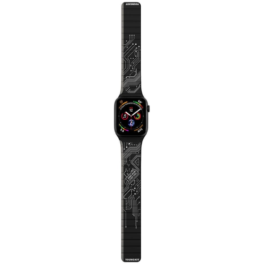 Apple Watch 40mm Kordon Youngkit Technological Magnetik Tak Çıkar Silikon Strap Kayış - Siyah