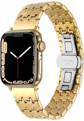 Apple Watch 40mm Kordon Zigzag Tasarımlı Düğme Klipsli Çelik KRD-86 - Rose Gold