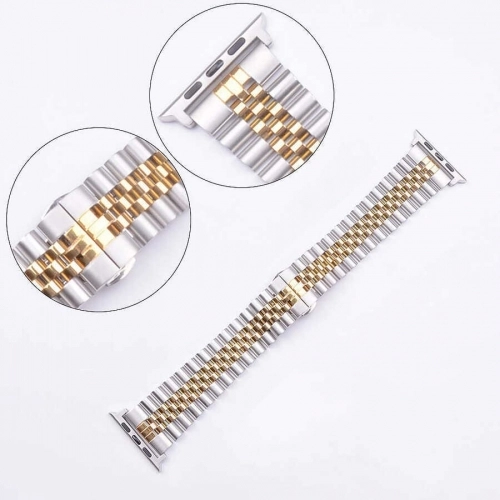 Apple Watch 40mm Metal Parlak Kordon Klipsli KRD-36 - Gümüş - Gold