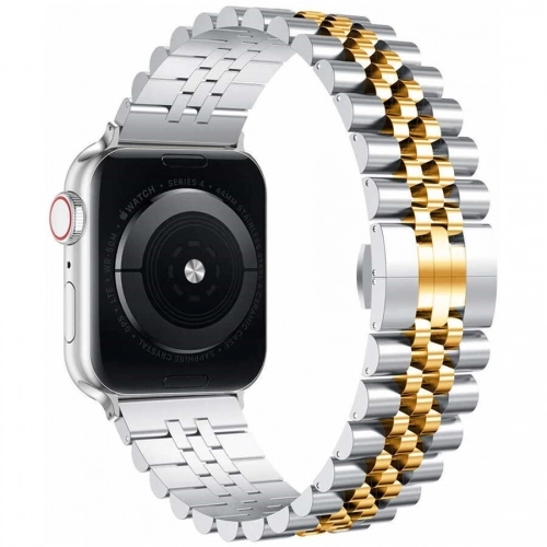 Apple Watch 40mm Metal Parlak Kordon Klipsli KRD-36 - Gümüş - Rose Gold