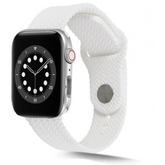 Apple Watch 40mm Silikon Kordon Hasır Örgü Dizayn - Beyaz