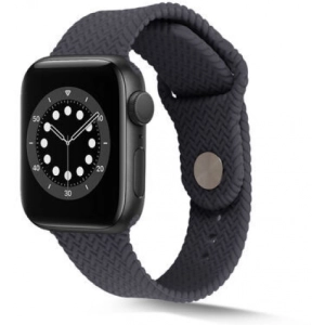 Apple Watch 40mm Silikon Kordon Hasır Örgü Dizayn - Gri