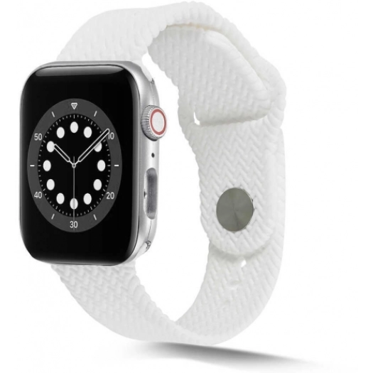 Apple Watch 40mm Silikon Kordon Hasır Örgü Dizayn KRD-37 - Beyaz