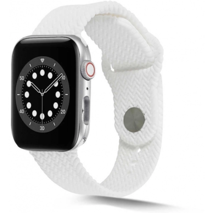 Apple Watch 40mm Silikon Kordon Hasır Örgü Dizayn KRD-37 - Beyaz
