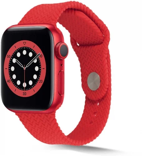 Apple Watch 40mm Silikon Kordon Hasır Örgü Dizayn KRD-37 - Kırmızı