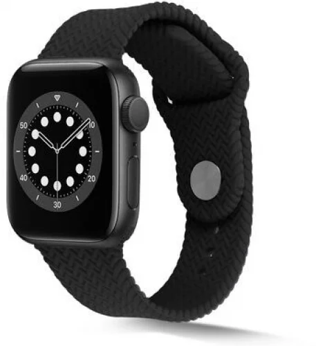 Apple Watch 40mm Silikon Kordon Hasır Örgü Dizayn - Siyah