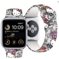 Apple Watch 41mm Hello Kitty Orjinal Lisanslı Etiket Graffiti Silikon Kordon - Krem