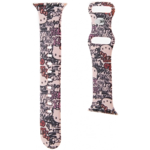 Apple Watch 41mm Hello Kitty Orjinal Lisanslı Etiket Graffiti Silikon Kordon - Krem