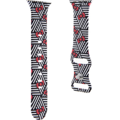 Apple Watch 41mm Hello Kitty Orjinal Lisanslı Fiyonklar & Çizgiler Silikon Kordon - Siyah