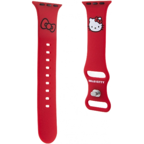 Apple Watch 41mm Hello Kitty Orjinal Lisanslı Yazı Logolu Fiyonk & Kitty Head Silikon Kordon - Kırmızı
