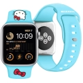 Apple Watch 41mm Hello Kitty Orjinal Lisanslı Yazı Logolu Fiyonk & Kitty Head Silikon Kordon - Mavi