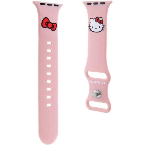 Apple Watch 41mm Hello Kitty Orjinal Lisanslı Yazı Logolu Fiyonk & Kitty Head Silikon Kordon - Krem
