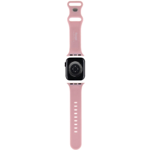 Apple Watch 41mm Hello Kitty Orjinal Lisanslı Yazı Logolu Fiyonk & Kitty Head Silikon Kordon - Pembe