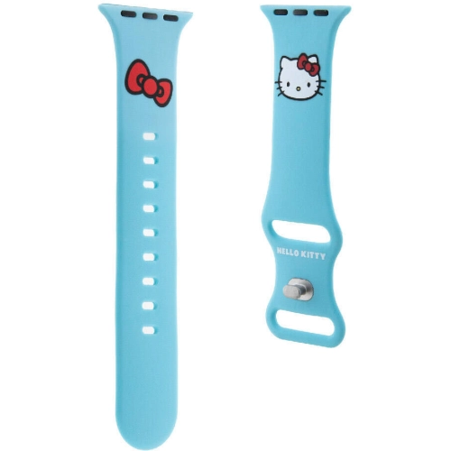 Apple Watch 41mm Hello Kitty Orjinal Lisanslı Yazı Logolu Fiyonk & Kitty Head Silikon Kordon - Pembe