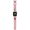 Apple Watch 41mm Hello Kitty Orjinal Lisanslı Yazı Logolu Fiyonk & Kitty Head Silikon Kordon - Pembe