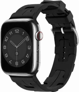 Apple Watch 41mm Kordon Metal Toka Tasarımlı KRD-92 Silikon Kordon - Siyah