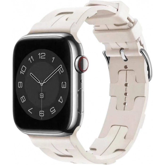 Apple Watch 41mm Kordon Metal Toka Tasarımlı KRD-92 Silikon Kordon - Starlight