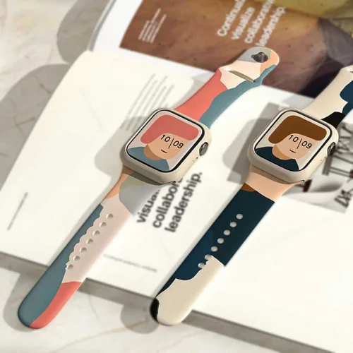 Apple Watch 41mm Silikon Kordon Renkli Desenli Esnek KRD-62 - Blue İnk