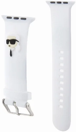 Apple Watch 42mm Karl Lagerfeld Orjinal Lisanslı İkonik Karl Head Logolu Silikon Kordon - Beyaz