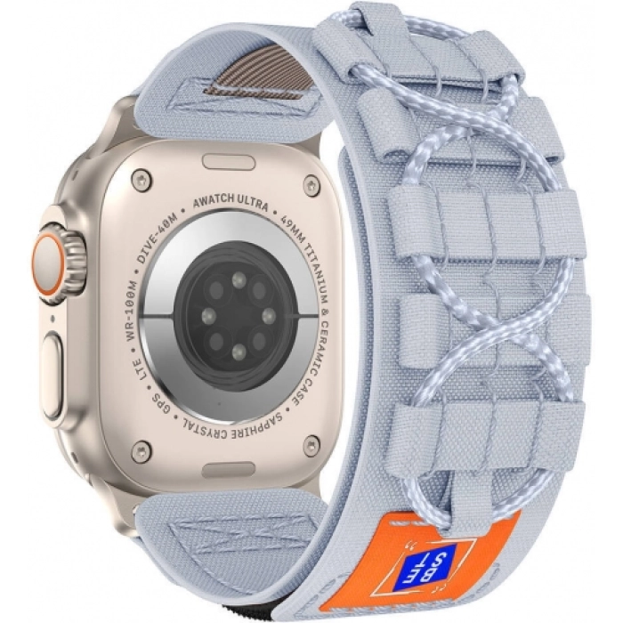 Apple Watch 42mm Kordon Ayarlanabilir Hafif Hasır Örgü Spor Tasarım Kayış - Gri