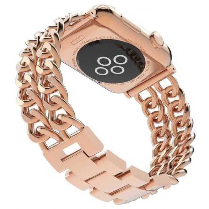 Apple Watch 42mm Kordon Cowboy Zincir Halkalı Metal Strap Kayış - Rose Gold