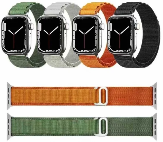 Apple Watch 42mm Kordon Hasır Metal Toka Dizaynlı KRD-74 - Yeşil