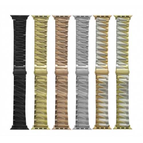 Apple Watch 42mm Kordon KRD-48 Metal Strap Kayış Üçgen Parçalı - Gümüş - Rose