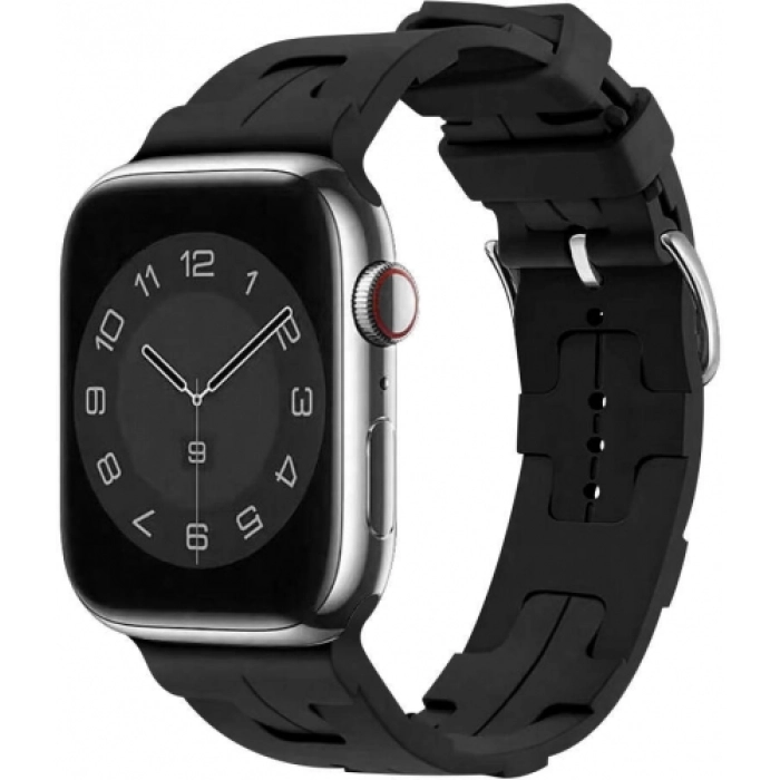 Apple Watch 42mm Kordon Metal Toka Tasarımlı KRD-92 Silikon Kordon - Siyah