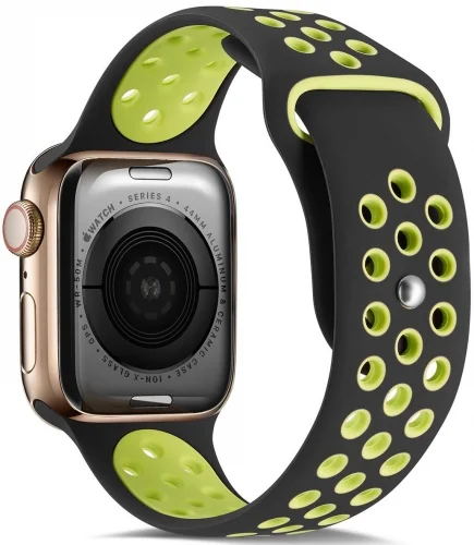 Apple Watch 42mm Kordon Spor Silikon Delikli KRD-02 - Koyu Yeşil
