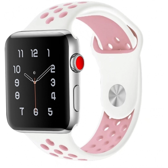 Apple Watch 42mm Kordon Spor Silikon Delikli KRD-02 - Pembe