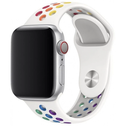 Apple Watch 42mm Kordon Spor Silikon Delikli KRD-02 - Pride Beyaz