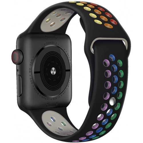 Apple Watch 42mm Kordon Spor Silikon Delikli KRD-02 - Pride Siyah