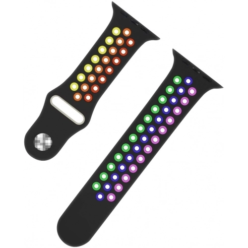 Apple Watch 42mm Kordon Spor Silikon Delikli KRD-02 - Pride Siyah