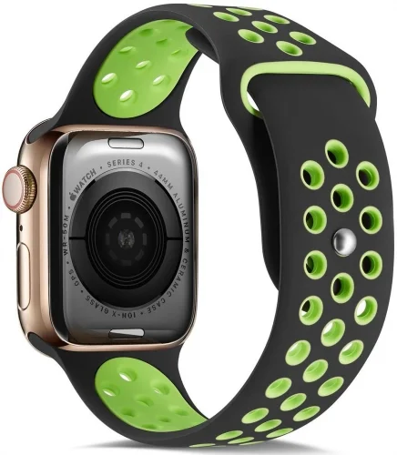 Apple Watch 42mm Kordon Spor Silikon Delikli KRD-02 - Yeşil