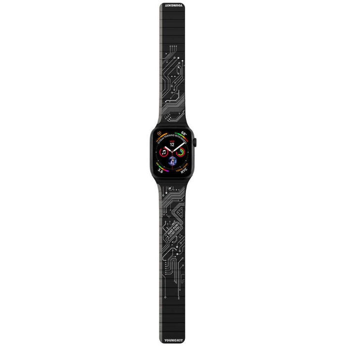 Apple Watch 42mm Kordon Youngkit Technological Magnetik Tak Çıkar Silikon Strap Kayış - Siyah