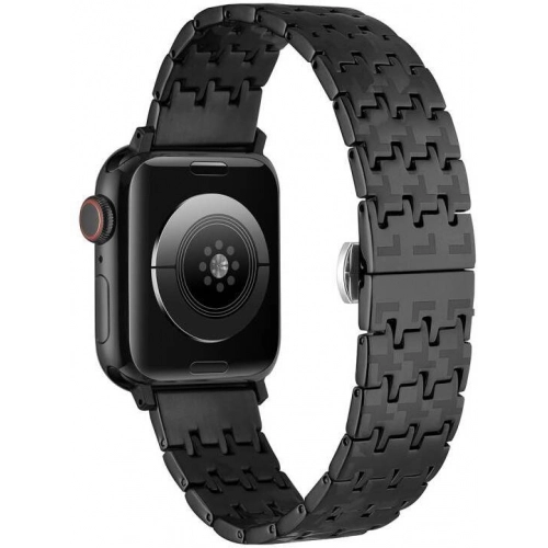 Apple Watch 42mm Kordon Zigzag Tasarımlı Düğme Klipsli Çelik KRD-86 - Gold