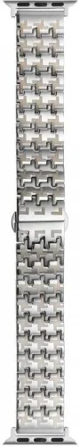 Apple Watch 42mm Kordon Zigzag Tasarımlı Düğme Klipsli Çelik KRD-86 - Gold