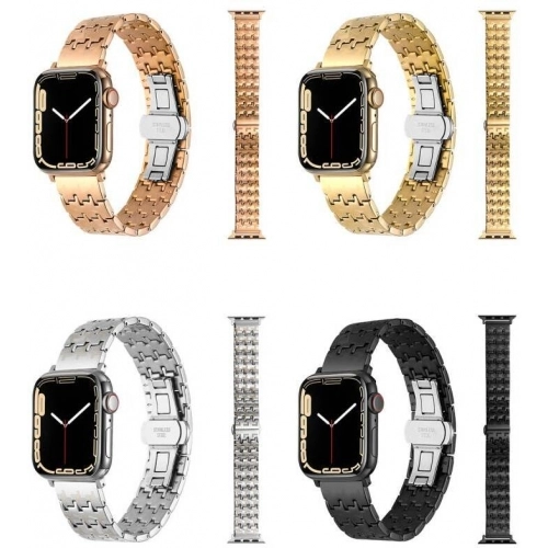 Apple Watch 42mm Kordon Zigzag Tasarımlı Düğme Klipsli Çelik KRD-86 - Gümüş