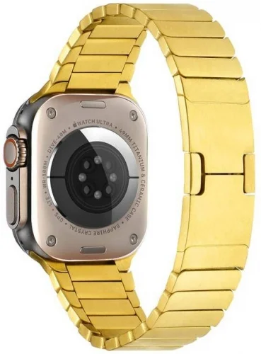 Apple Watch 42mm Metal Kordon Çizgi Tasarım Şık Ve Dayanıklı KRD-82 - Gold