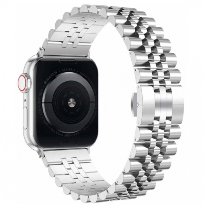 Apple Watch 42mm Metal Parlak Kordon Klipsli KRD-36 - Gümüş