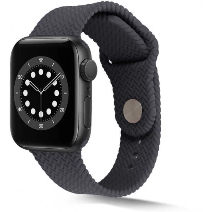 Apple Watch 42mm Silikon Kordon Hasır Örgü Dizayn KRD-37 - Gri