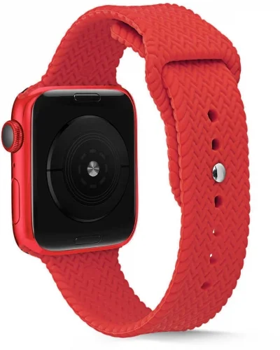 Apple Watch 42mm Silikon Kordon Hasır Örgü Dizayn KRD-37 - Koyu Yeşil