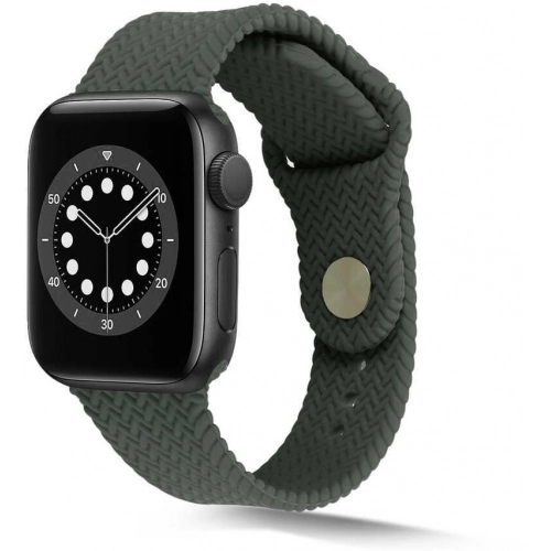 Apple Watch 42mm Silikon Kordon Hasır Örgü Dizayn KRD-37 - Koyu Yeşil