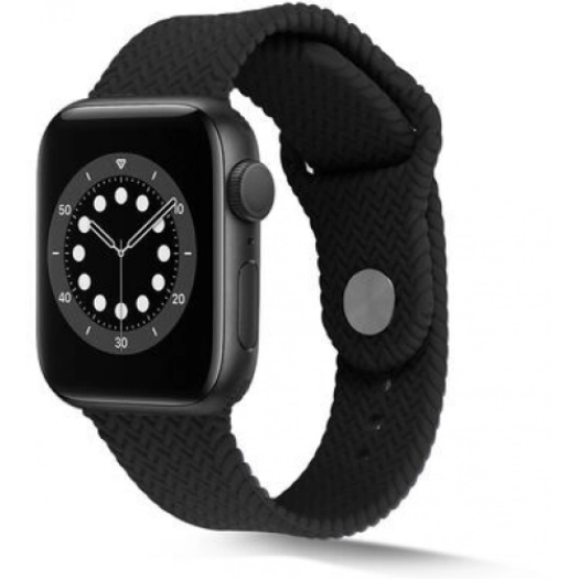 Apple Watch 42mm Silikon Kordon Hasır Örgü Dizayn - Siyah