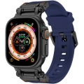 Apple Watch 42mm Silikon Kordon Titanyum Metal Başlıklı KRD-101  - Siyah-Mavi